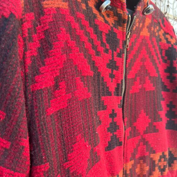 Vintage 80s 90s Woolrich maroon orange Tribal Aztec Southwestern Blanket Coat - Picture 4 of 10
